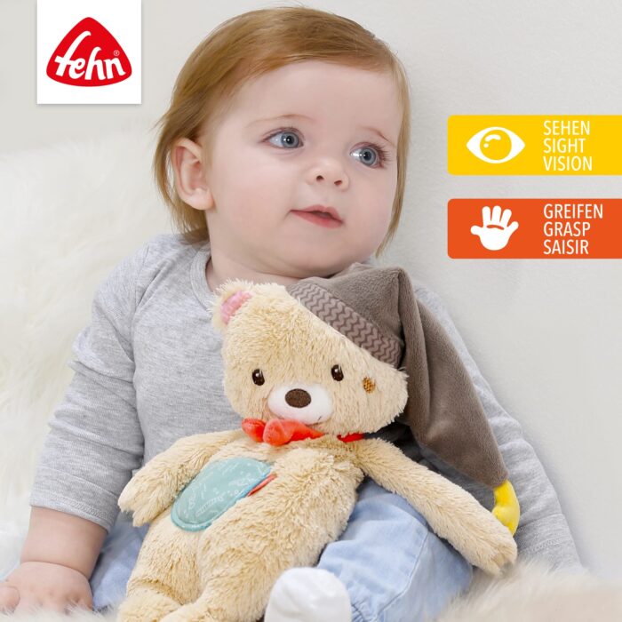 Fehn Kuscheltier Bär Bruno – Weicher Teddybär für Neugeborene als Einschlafhilfe - Stofftier zum Greifen, Fühlen – Bild 6