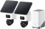eufyCam S4 2‑Kamera‑Set, kabellose Solar‑Überwachungskamera außen, 3‑Linsen Bullet‑PTZ‑Kamera, 4K UHD, 360° Multi‑Kamera‑Tracking, Auto‑Tracking, 8× Hybridzoom, Farbnachtsicht, 16TB lokaler Speicher