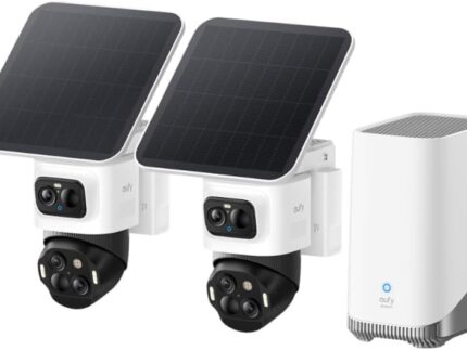 eufyCam S4 2‑Kamera‑Set, kabellose Solar‑Überwachungskamera außen, 3‑Linsen Bullet‑PTZ‑Kamera, 4K UHD, 360° Multi‑Kamera‑Tracking, Auto‑Tracking, 8× Hybridzoom, Farbnachtsicht, 16TB lokaler Speicher