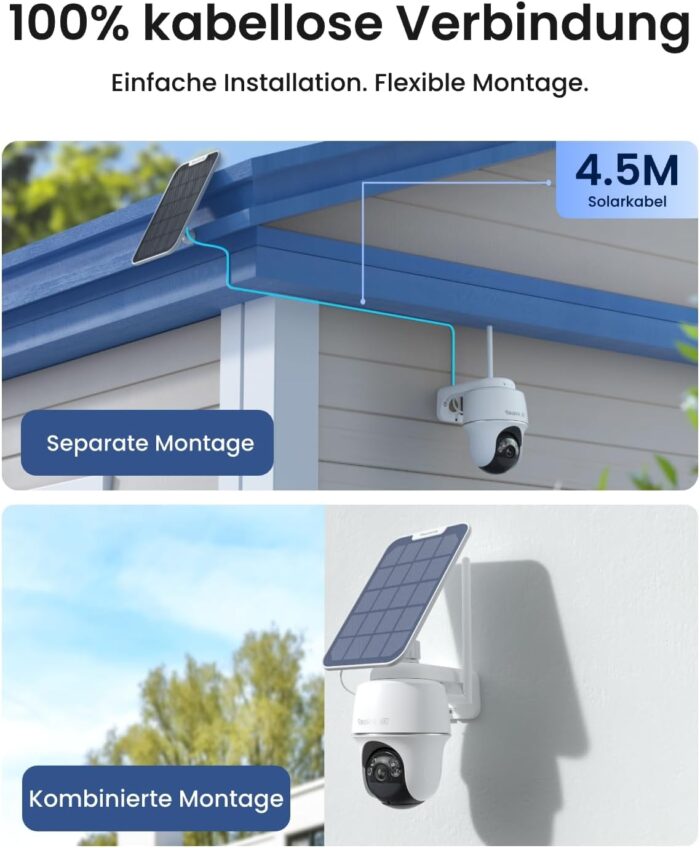 Reolink 4K PT Solar Überwachungskamera Aussen Set Outdoor Akku mit Home Hub, 360° Schwenkbare, Farbnachtsicht, Lokaler Speicher, Ohne ABO-Gebühren, Argus PT Ultra 2-Kamera-Set, mit Solarpanel