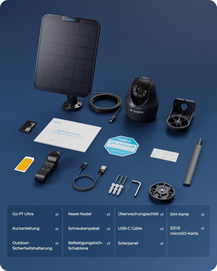 Reolink 4K 4G LTE Überwachungskamera Aussen mit SIM Karte Ohne WLAN, 355°&140° PTZ Solar Kamera Outdoor mit 8MP Farbnachtsicht, 32GB microSD-Karte, Go PT Ultra (Grau) +Solarpanel