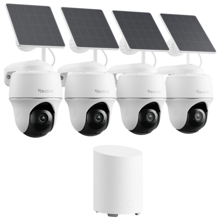 Reolink 2K Überwachungskamera Aussen Set WLAN mit Solar-/Akkubetrieb, 360° Schwenkbare, KI-Erkennung, Zentralverwaltung & Lokalspeicher, Ohne ABO-Gebühren, Home Hub Mini + 2xArgus PT Lite +Solarpanel