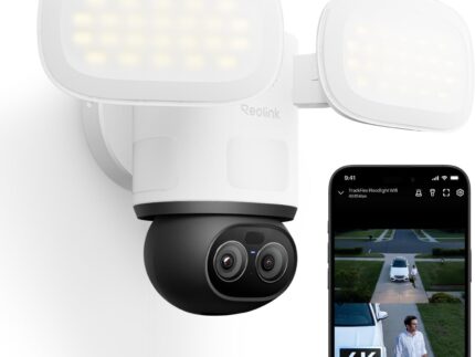 Reolink TrackFlex Floodlight WiFi, 4K Wi-Fi 6 PTZ Überwachungskamera Aussen mit 3000 Lumen Flutlicht(3000K~6500K), Auto-Tracking-Zoom, WLAN Kamera Outdoor mit Lokaler KI-Videosuche, 270° PIR-Erkennung