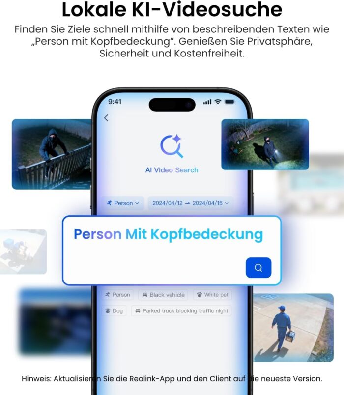 Reolink TrackFlex Floodlight WiFi, 4K Wi-Fi 6 PTZ Überwachungskamera Aussen mit 3000 Lumen Flutlicht(3000K~6500K), Auto-Tracking-Zoom, WLAN Kamera Outdoor mit Lokaler KI-Videosuche, 270° PIR-Erkennung