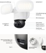 Reolink TrackFlex Floodlight WiFi, 4K Wi-Fi 6 PTZ Überwachungskamera Aussen mit 3000 Lumen Flutlicht(3000K~6500K), Auto-Tracking-Zoom, WLAN Kamera Outdoor mit Lokaler KI-Videosuche, 270° PIR-Erkennung