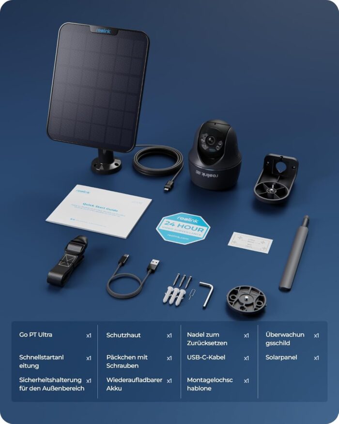 Reolink 4K 4G LTE Überwachungskamera Aussen mit SIM Karte Ohne WLAN, 355°&140° PTZ Solar Kamera Outdoor mit 8MP Farbnachtsicht, 32GB microSD-Karte, Go PT Ultra (Grau) +Solarpanel