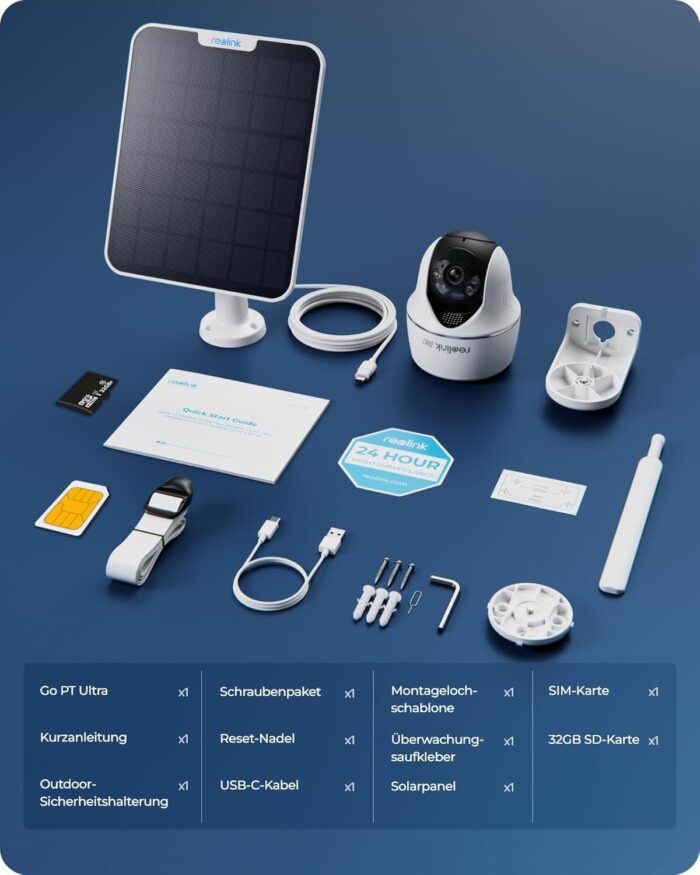 Reolink 4K 3G/4G LTE Überwachungskamera mit SIM Karte, 355°&140° PTZ Solar Kamera Outdoor mit 8MP Farbnachtsicht, Person/Auto/Haustiererkennung, 32GB microSD-Karte, Go PT Ultra+6W Solarpanel