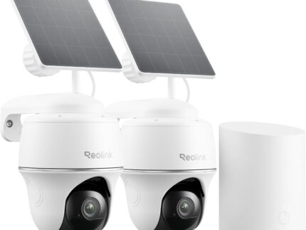 Reolink 2K Überwachungskamera Aussen Set WLAN mit Solar-/Akkubetrieb, 360° Schwenkbare, KI-Erkennung, Zentralverwaltung & Lokalspeicher, Ohne ABO-Gebühren, Home Hub Mini + 2xArgus PT Lite +Solarpanel