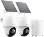 Reolink 2K Überwachungskamera Aussen Set WLAN mit Solar-/Akkubetrieb, 360° Schwenkbare, KI-Erkennung, Zentralverwaltung & Lokalspeicher, Ohne ABO-Gebühren, Home Hub Mini + 2xArgus PT Lite +Solarpanel