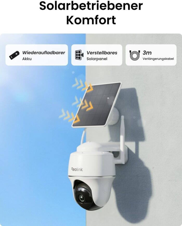 Reolink 2K Überwachungskamera Aussen Set WLAN mit Solar-/Akkubetrieb, 360° Schwenkbare, KI-Erkennung, Zentralverwaltung & Lokalspeicher, Ohne ABO-Gebühren, Home Hub Mini + 2xArgus PT Lite +Solarpanel
