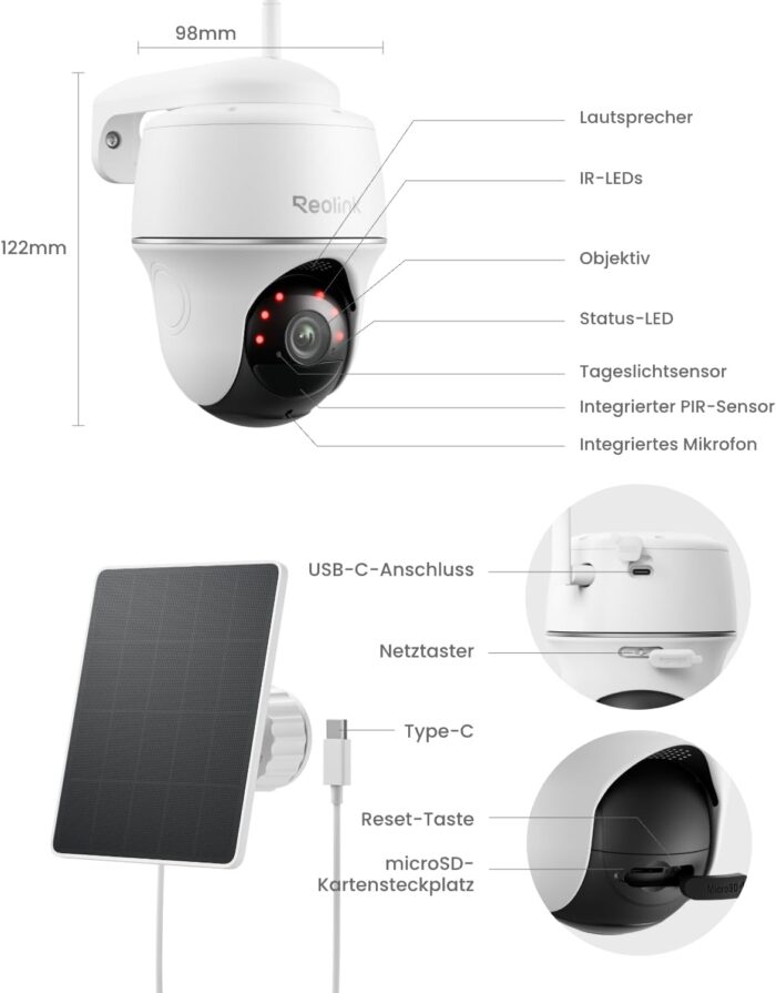 Reolink 2K Überwachungskamera Aussen Set WLAN mit Solar-/Akkubetrieb, 360° Schwenkbare, KI-Erkennung, Zentralverwaltung & Lokalspeicher, Ohne ABO-Gebühren, Home Hub Mini + 2xArgus PT Lite +Solarpanel