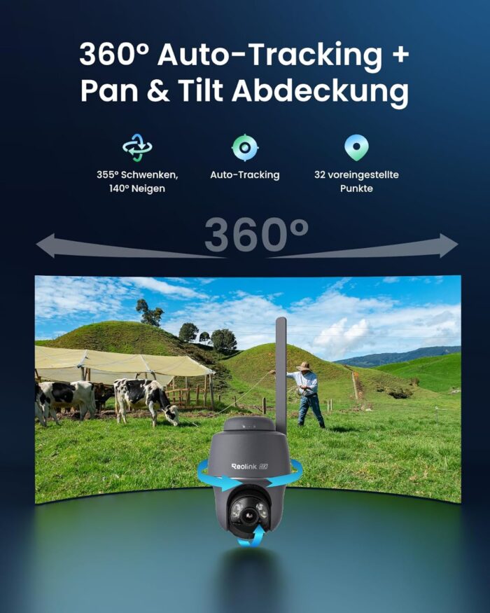 Reolink 4K 4G LTE Überwachungskamera Aussen mit SIM Karte Ohne WLAN, 355°&140° PTZ Solar Kamera Outdoor mit 8MP Farbnachtsicht, 32GB microSD-Karte, Go PT Ultra (Grau) +Solarpanel