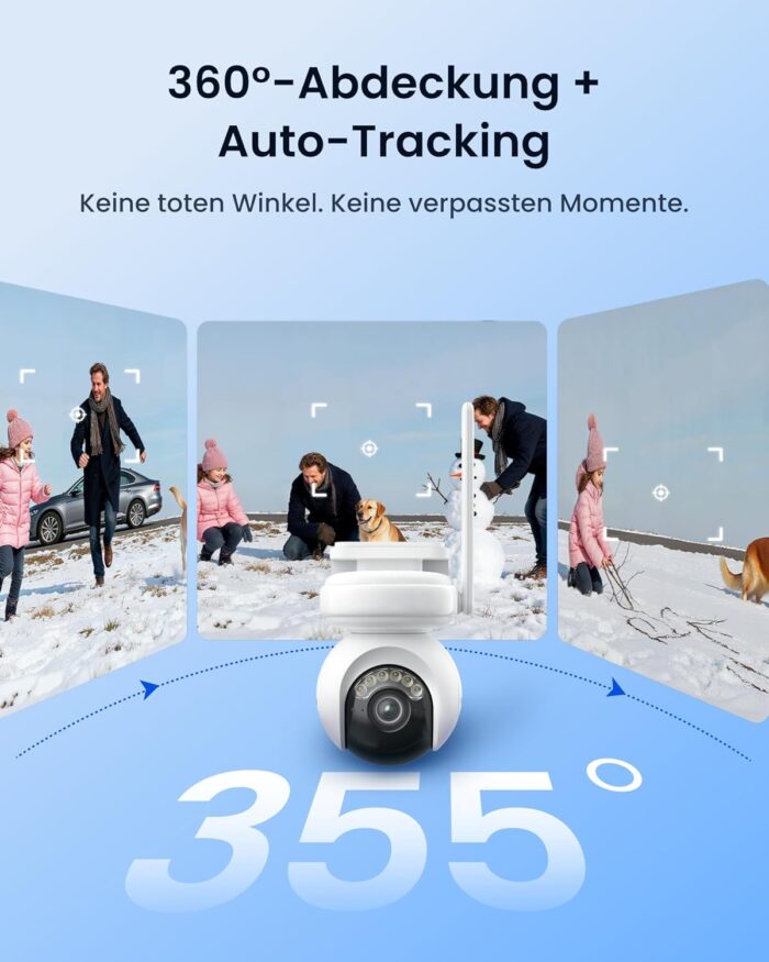 Reolink Altas PT Ultra, Erste 4K Solar Überwachungskamera Aussen Akku mit Daueraufzeichnung, Auto-Tracking, 10s Voraufzeichnung, ColorX-Nachtsicht, 8MP PT WLAN Kamera Outdoor, Wi-Fi 6, mit Solarpanel
