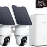 Reolink 4K PT Solar Überwachungskamera Aussen Set Outdoor Akku mit Home Hub, 360° Schwenkbare, Farbnachtsicht, Lokaler Speicher, Ohne ABO-Gebühren, Argus PT Ultra 2-Kamera-Set, mit Solarpanel
