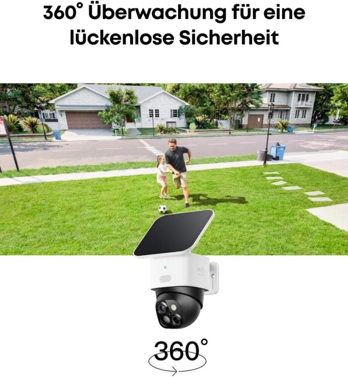 eufy Security SoloCam 2pack, Überwachungskamera aussen solar, 360°-Überwachung, Keine Toten Winkel, Überwachungskamera aussen mit 2,4-GHz-WLAN, Gebührenfreie Nutzung, HomeBase 3 kompatibel