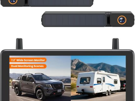 AUTO-VOX 7,2" DVR Solar Rückfahrkamera Kabellos, 2Min Schnellinstallation, 1080P Batteriebetriebene, Unterstützt 2 Kanäle, IP69K Wasserdicht Rückfahrkamera Funk für PKW/SUV/Transporter/LKW/Anhänger