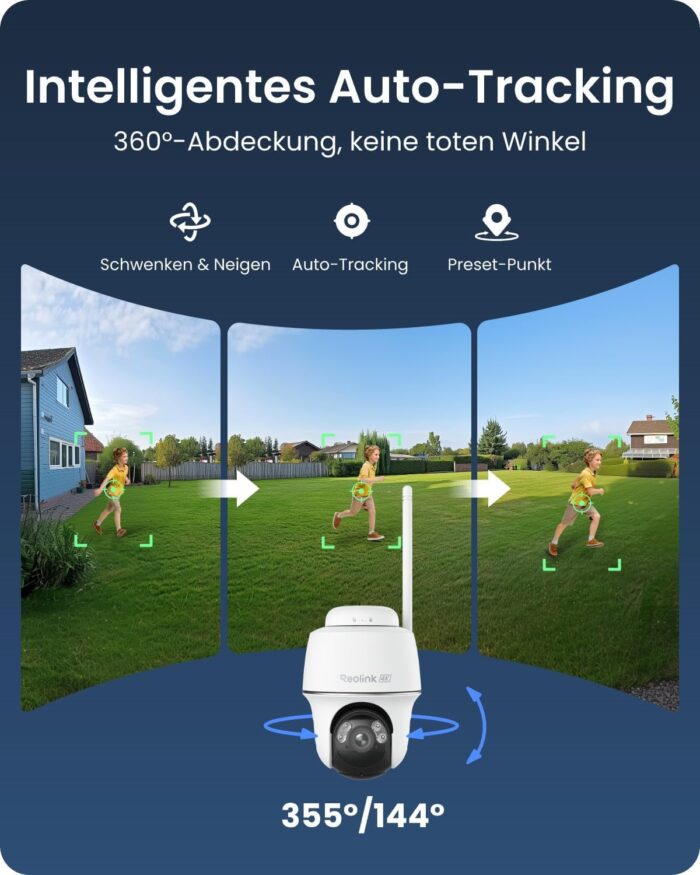 Reolink 4K PT Solar Überwachungskamera Aussen Set Outdoor Akku mit Home Hub, 360° Schwenkbare, Farbnachtsicht, Lokaler Speicher, Ohne ABO-Gebühren, Argus PT Ultra 2-Kamera-Set, mit Solarpanel