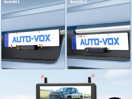 AUTO-VOX 7,2" DVR Solar Rückfahrkamera Kabellos, 2Min Schnellinstallation, 1080P Batteriebetriebene, Unterstützt 2 Kanäle, IP69K Wasserdicht Rückfahrkamera Funk für PKW/SUV/Transporter/LKW/Anhänger