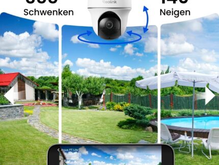 Reolink 2K Überwachungskamera Aussen Set WLAN mit Solar-/Akkubetrieb, 360° Schwenkbare, KI-Erkennung, Zentralverwaltung & Lokalspeicher, Ohne ABO-Gebühren, Home Hub Mini + 2xArgus PT Lite +Solarpanel