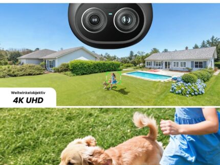 Reolink TrackFlex Floodlight WiFi, 4K Wi-Fi 6 PTZ Überwachungskamera Aussen mit 3000 Lumen Flutlicht(3000K~6500K), Auto-Tracking-Zoom, WLAN Kamera Outdoor mit Lokaler KI-Videosuche, 270° PIR-Erkennung