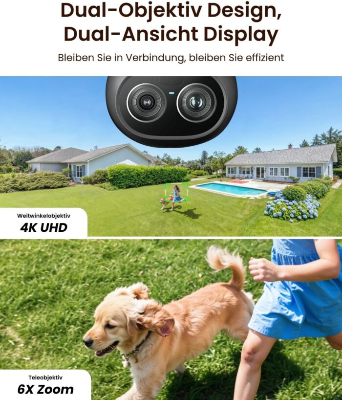 Reolink TrackFlex Floodlight WiFi, 4K Wi-Fi 6 PTZ Überwachungskamera Aussen mit 3000 Lumen Flutlicht(3000K~6500K), Auto-Tracking-Zoom, WLAN Kamera Outdoor mit Lokaler KI-Videosuche, 270° PIR-Erkennung