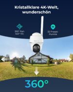 Reolink 4K 3G/4G LTE Überwachungskamera mit SIM Karte, 355°&140° PTZ Solar Kamera Outdoor mit 8MP Farbnachtsicht, Person/Auto/Haustiererkennung, 32GB microSD-Karte, Go PT Ultra+6W Solarpanel