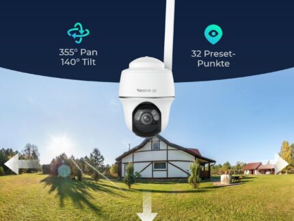 Reolink 4K 3G/4G LTE Überwachungskamera mit SIM Karte, 355°&140° PTZ Solar Kamera Outdoor mit 8MP Farbnachtsicht, Person/Auto/Haustiererkennung, 32GB microSD-Karte, Go PT Ultra+6W Solarpanel