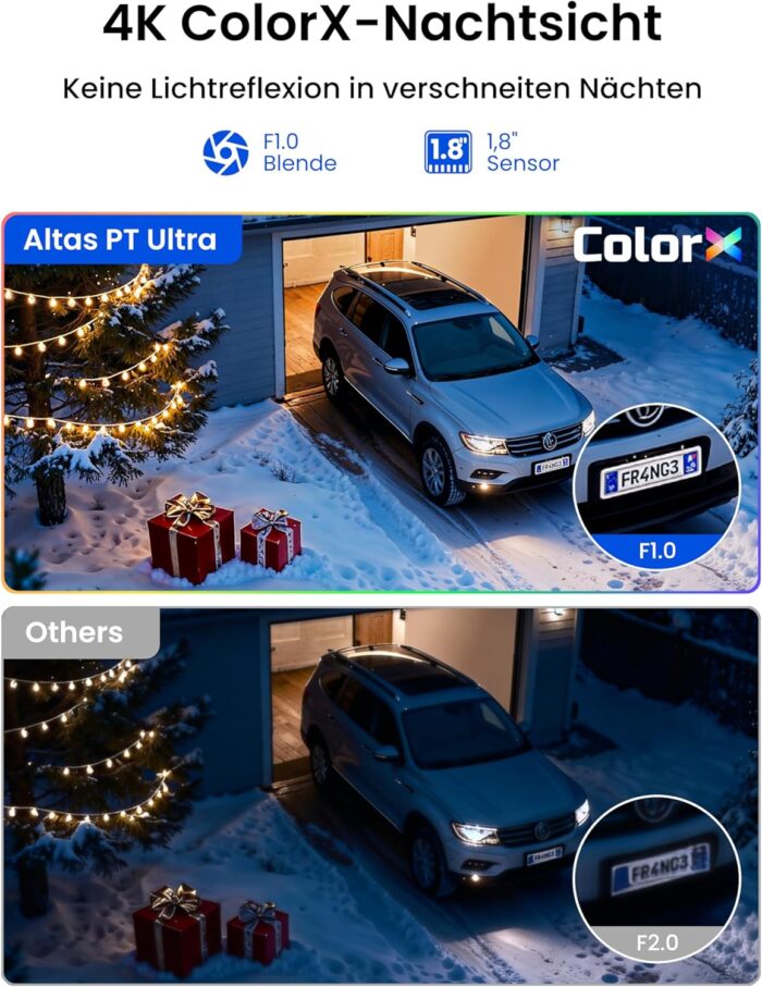 Reolink Altas PT Ultra, Erste 4K Solar Überwachungskamera Aussen Akku mit Daueraufzeichnung, Auto-Tracking, 10s Voraufzeichnung, ColorX-Nachtsicht, 8MP PT WLAN Kamera Outdoor, Wi-Fi 6, mit Solarpanel